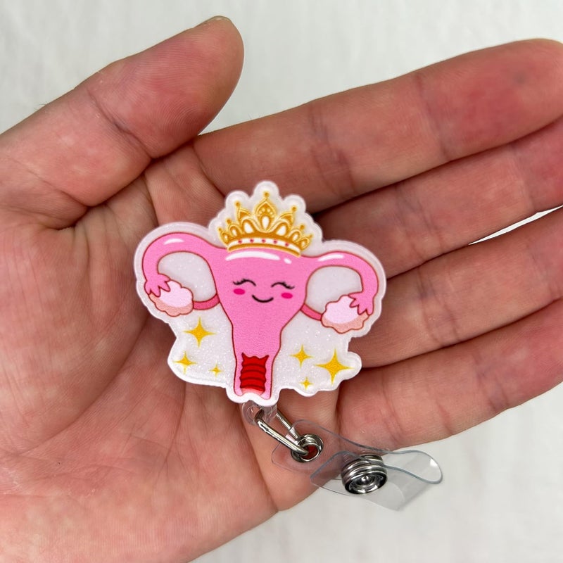 Bydevia Cute Uterus Badge Reel Retractable for Gynecology Nurse, Labor and Delivery Badge Clip, OB Nurse Badge Reel, Funny Ovaries Badge Clip, OB/GYN Badge Holder with Alligator Clip & 24” Durable Nylon Cord - Image 3